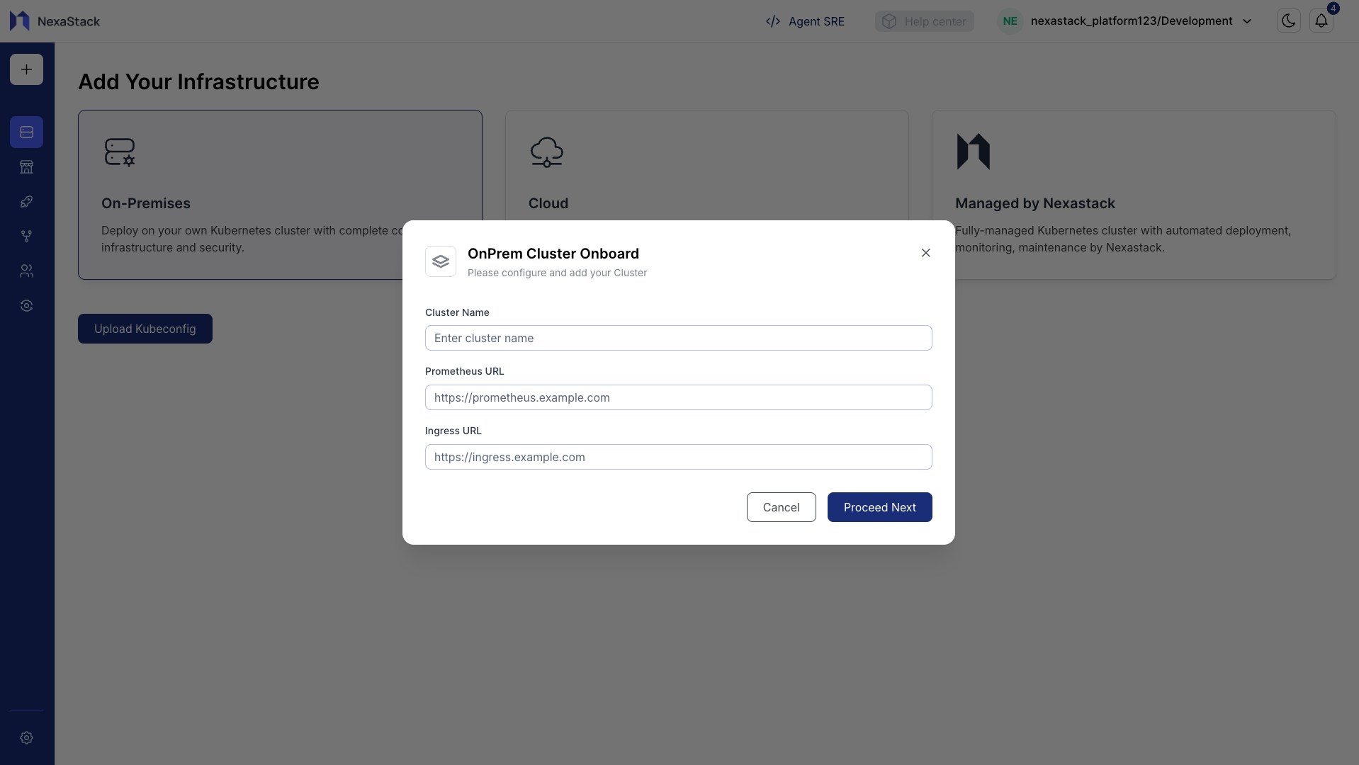Cluster Configuration Popup
