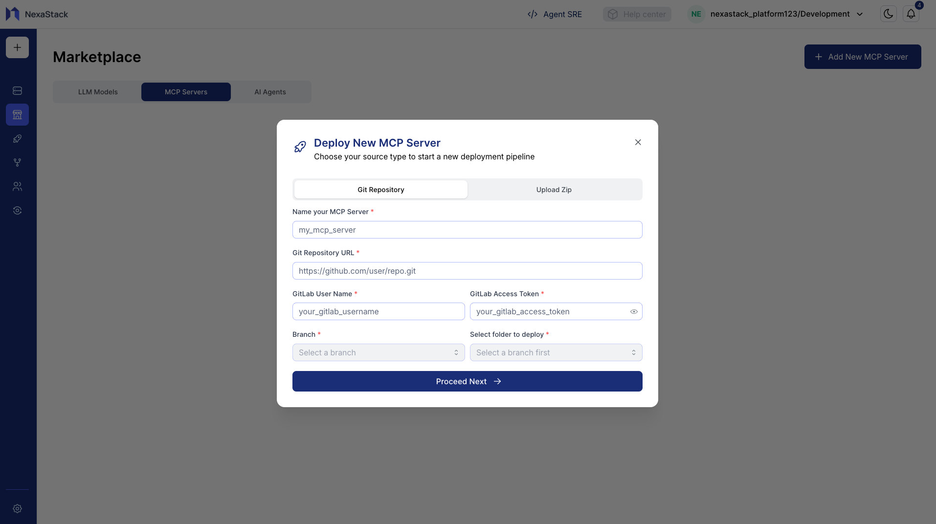 Deploy New MCP Server Form