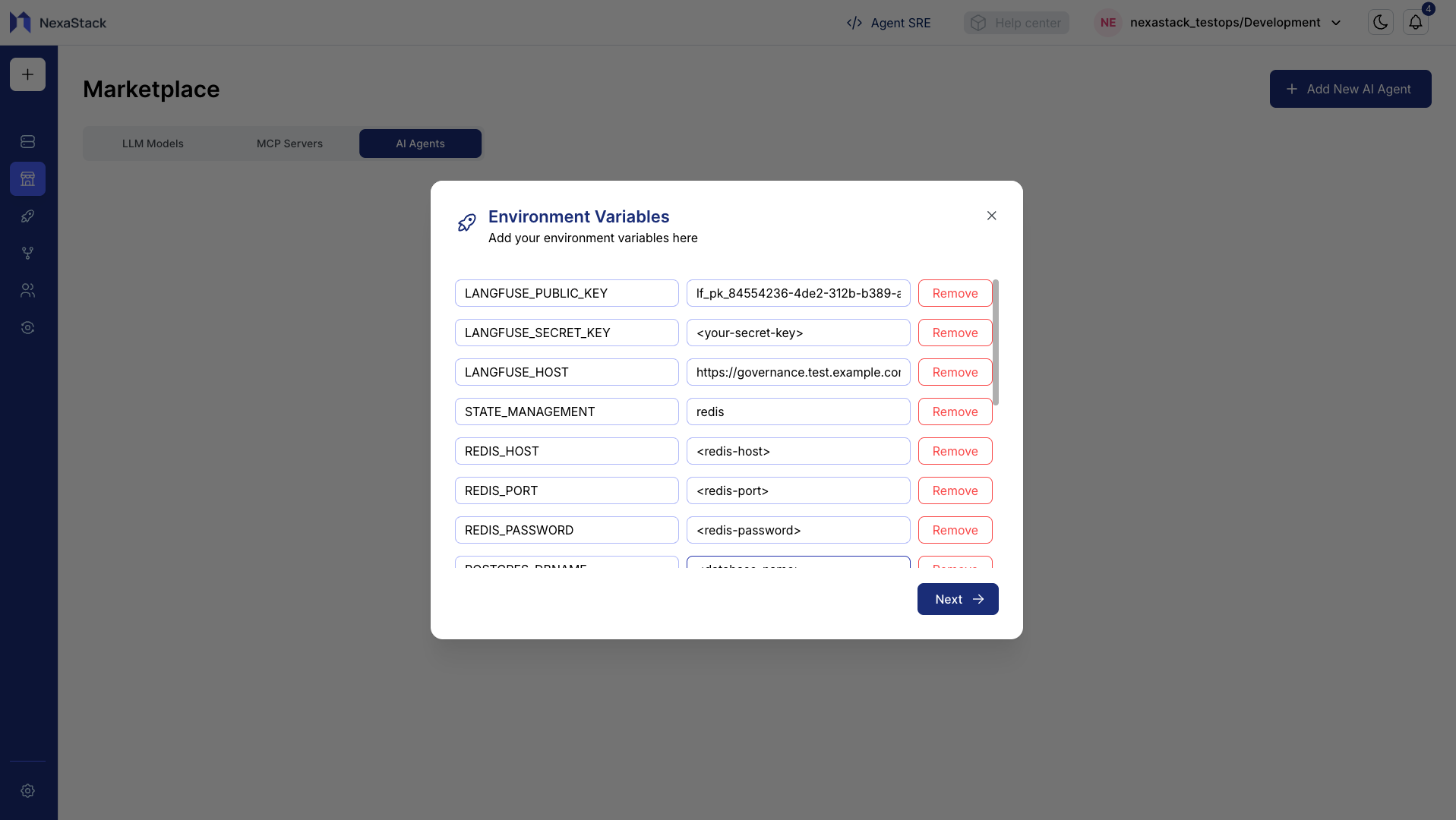 Environment Variables Form