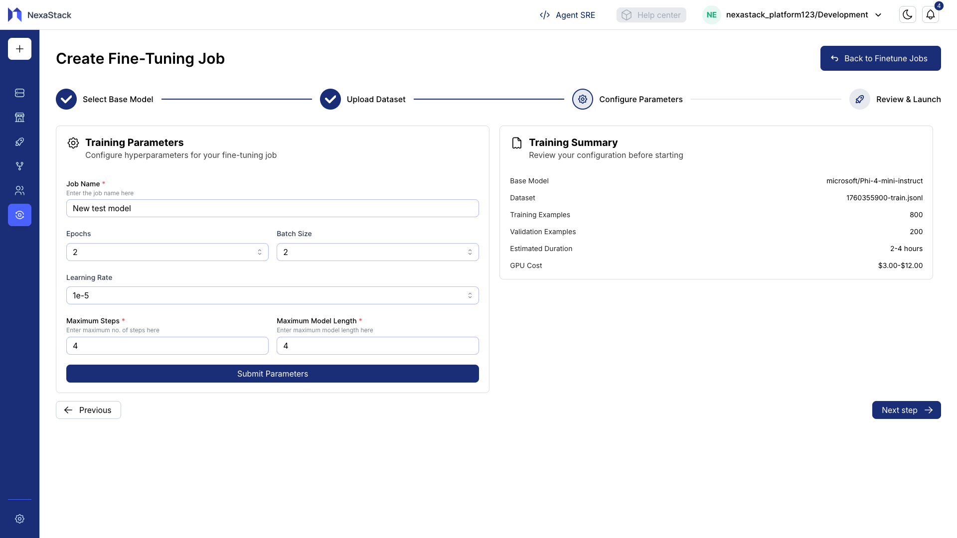 Set Training Parameters